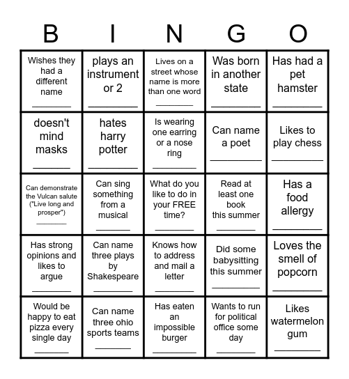 Icebreaker Bingo - Find Someone Who .... Bingo Card