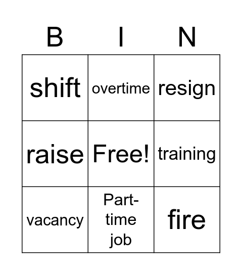 Job Market Bingo Card