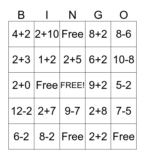 Set C Fluency Bingo Card