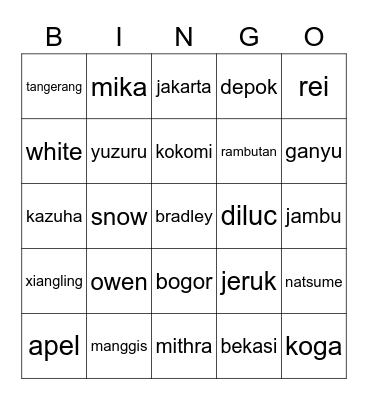 Main Bingo Card