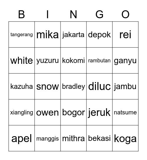 Main Bingo Card