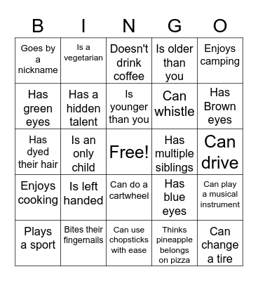 Human Bingo Card