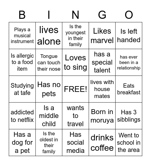 Get to know you Bingo Card