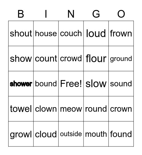 ou and ow words Bingo Card