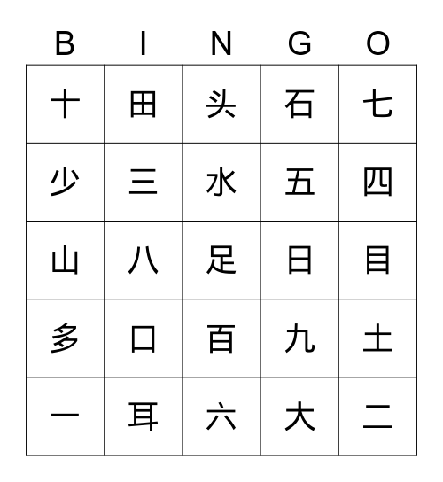 中文第一册1&2课词汇复习 Bingo Card