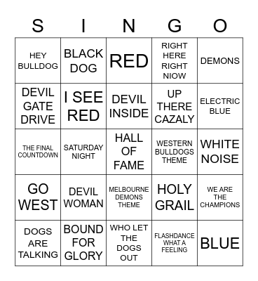 687 AFL GRAND FINAL Bingo Card