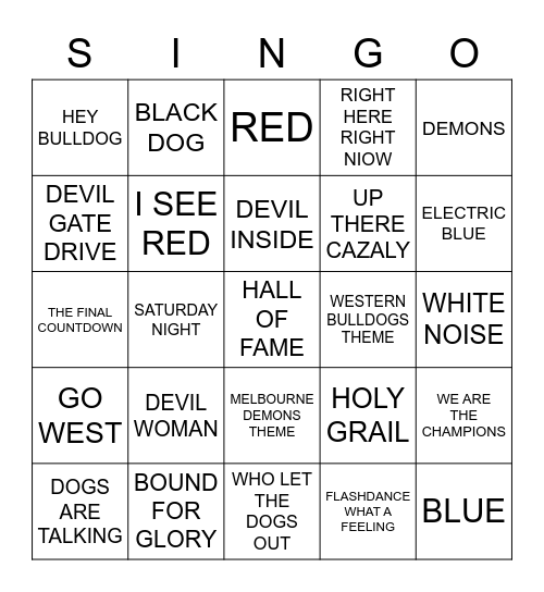 687 AFL GRAND FINAL Bingo Card