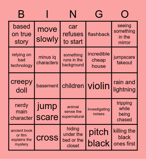 horror Bingo Card