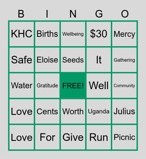 LOVE MERCY BINGO Card