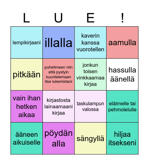 Olen lukenut Bingo Card