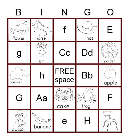 the English alphabet Bingo Card