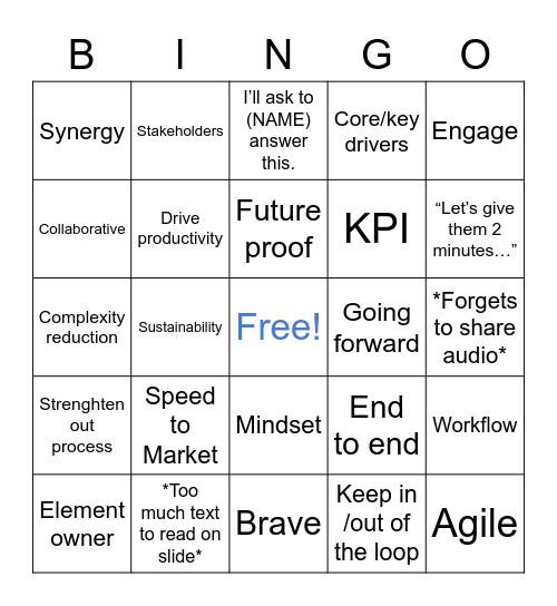 Corporate Bingo Card