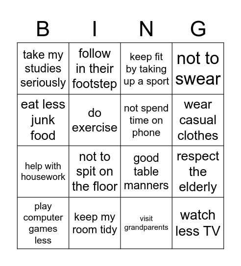 My parent's won't let me :( Bingo Card