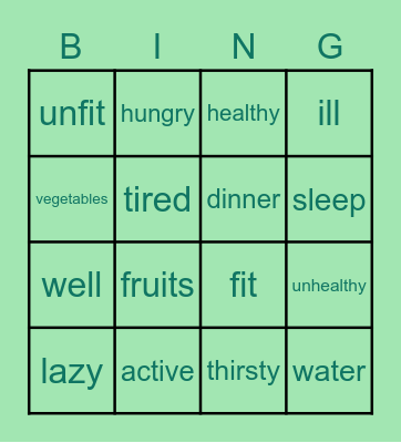 Healthy Lifestyle Bingo Card