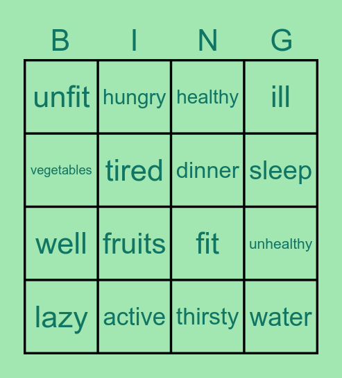 Healthy Lifestyle Bingo Card