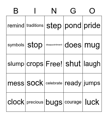 Spelling/Story Words 2 Bingo Card