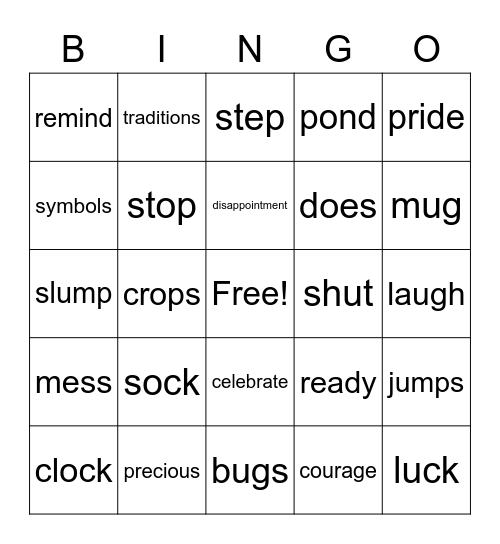 Spelling/Story Words 2 Bingo Card
