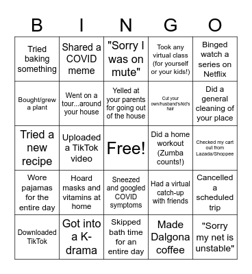 QUARANTINE BINGO Card