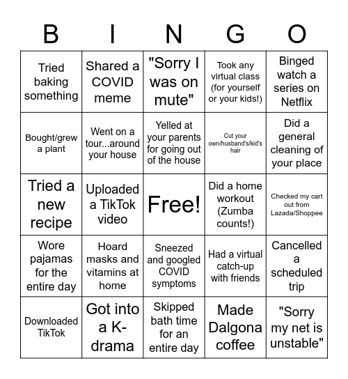 QUARANTINE BINGO Card