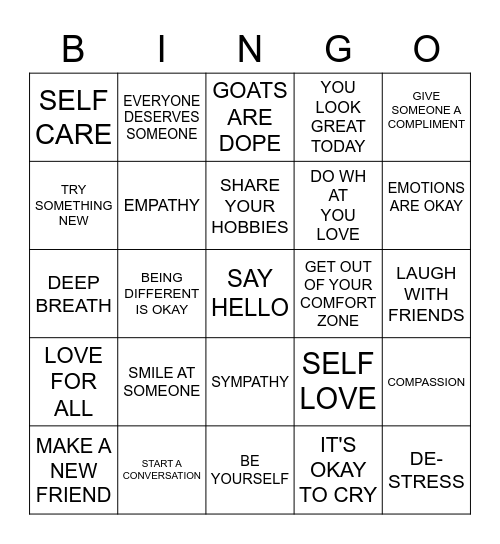 START WITH HELLO! Bingo Card