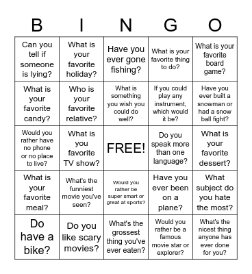 Get to know your peer Bingo Card