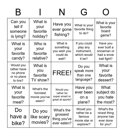 Get to know your peer Bingo Card