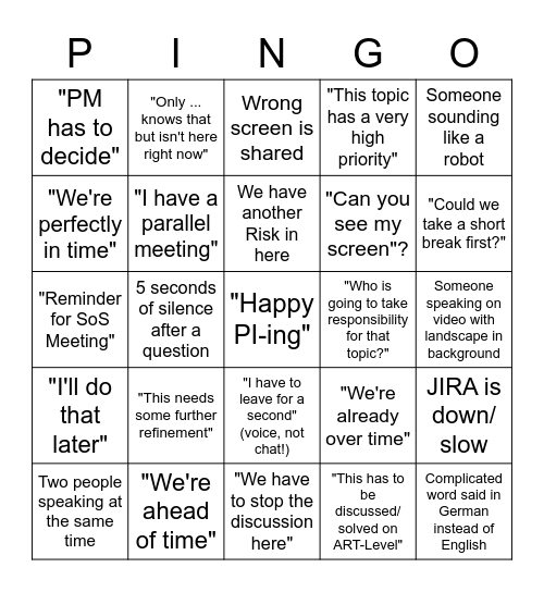 PI-Bingo 3.0 Bingo Card