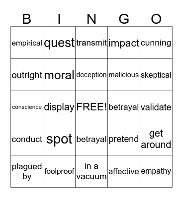 Vocabulary Unit 2 Bingo Card