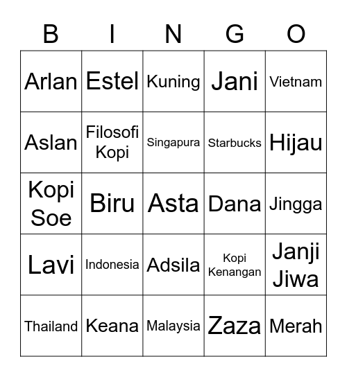 Nana's Bingo Card