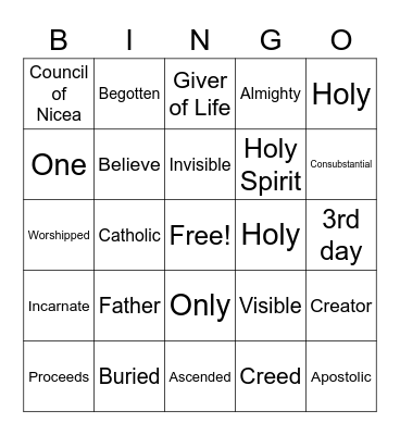 NICENE CREED Bingo Card