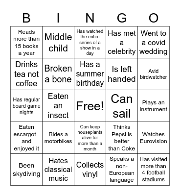 CIP Sponsorship Bingo Card