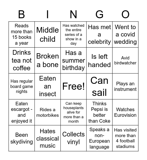 CIP Sponsorship Bingo Card
