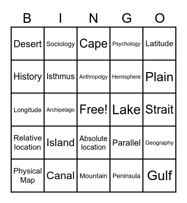 Landforms and more Bingo Card