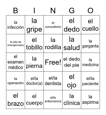 2H El Consultorio Lección 1 Bingo Card
