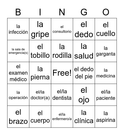 2H El Consultorio Lección 1 Bingo Card