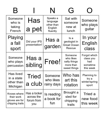 Advisory Bingo Card