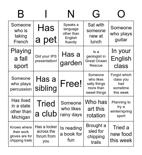 Advisory Bingo Card