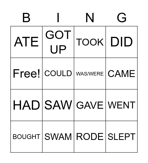 PAST SIMPLE Bingo Card