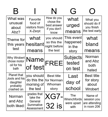Rock that Test Bingo Card
