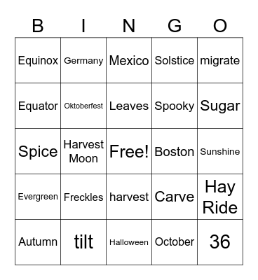 Fall Trivia Bingo! Bingo Card