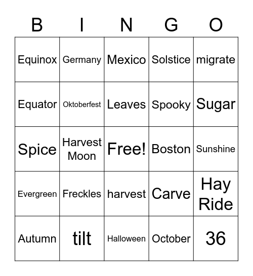 Fall Trivia Bingo! Bingo Card