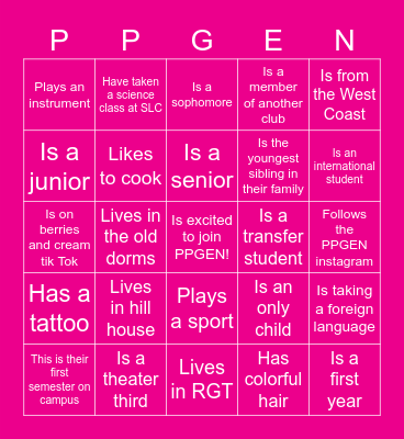 Welcome Back Bingo Card