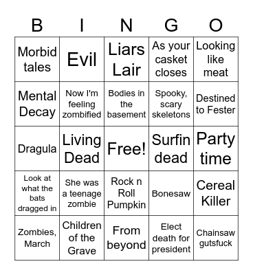 ZOMBIFIED Bingo Card