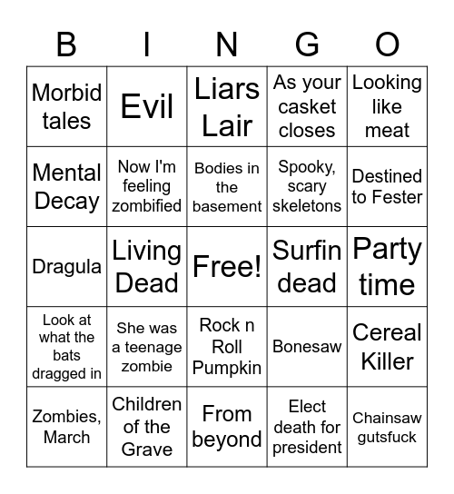 ZOMBIFIED Bingo Card