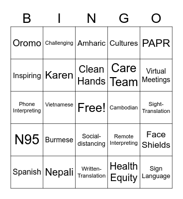 Healthcare Interpreting during COVID! Bingo Card