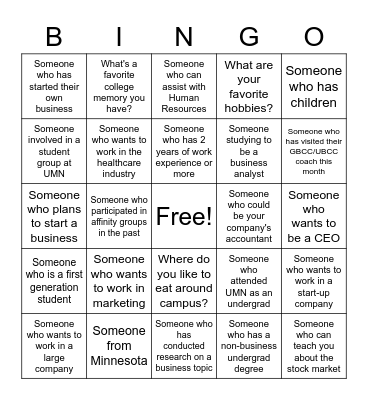 Carlson Cross-Program Connections Bingo Card