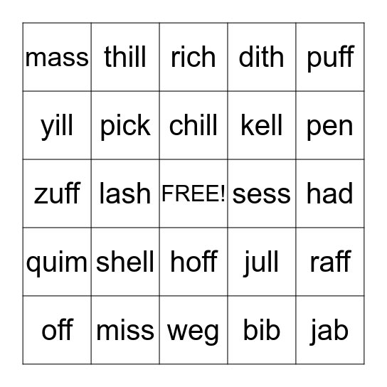 Phonics Bingo Card