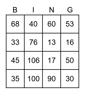 Number Bingo Card