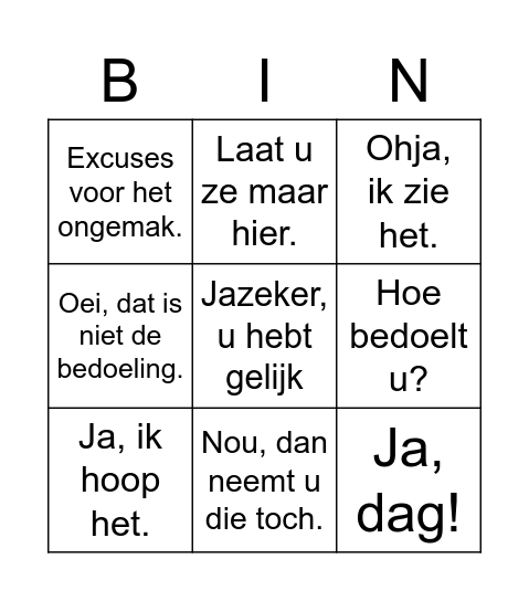 In Zicht 5B oef. 20 Klacht nieuwe schoenen Bingo Card