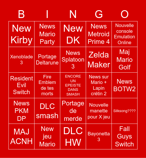 Nintendo direct 24/09 Bingo Card